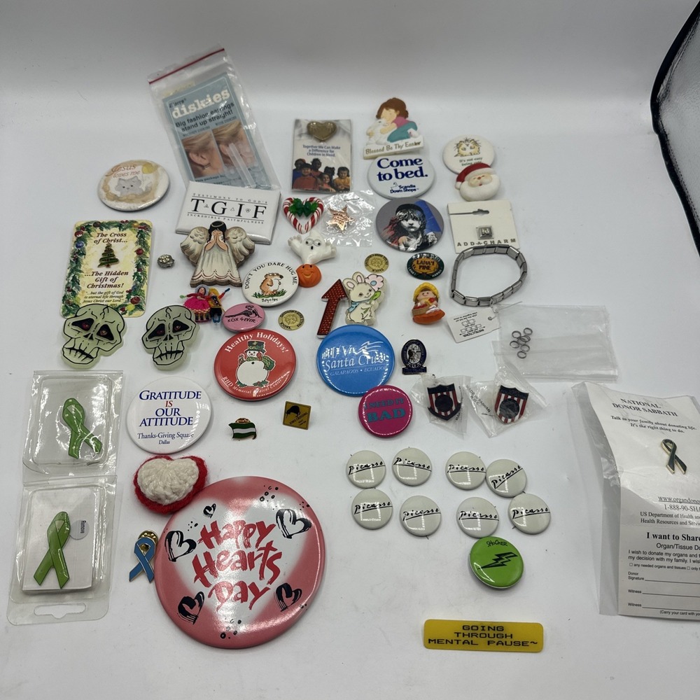Lot Of 54 Buttons, A Bracket, Ear Backer Etc. Vintage